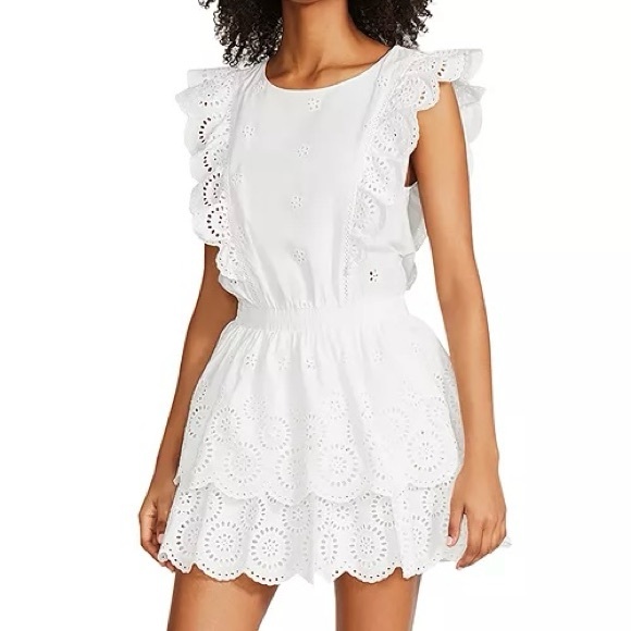 Steve Madden Dresses & Skirts - Steve Madden Jayda White Poplin Ruffle Eyelet Tiered Sleeveless Mini Dress Large